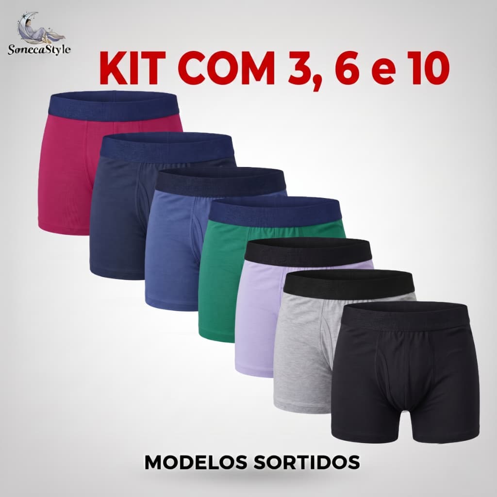 Kit Cuecas Boxer Infantil 100% Algodão Menino Kit 3, 6 e 10