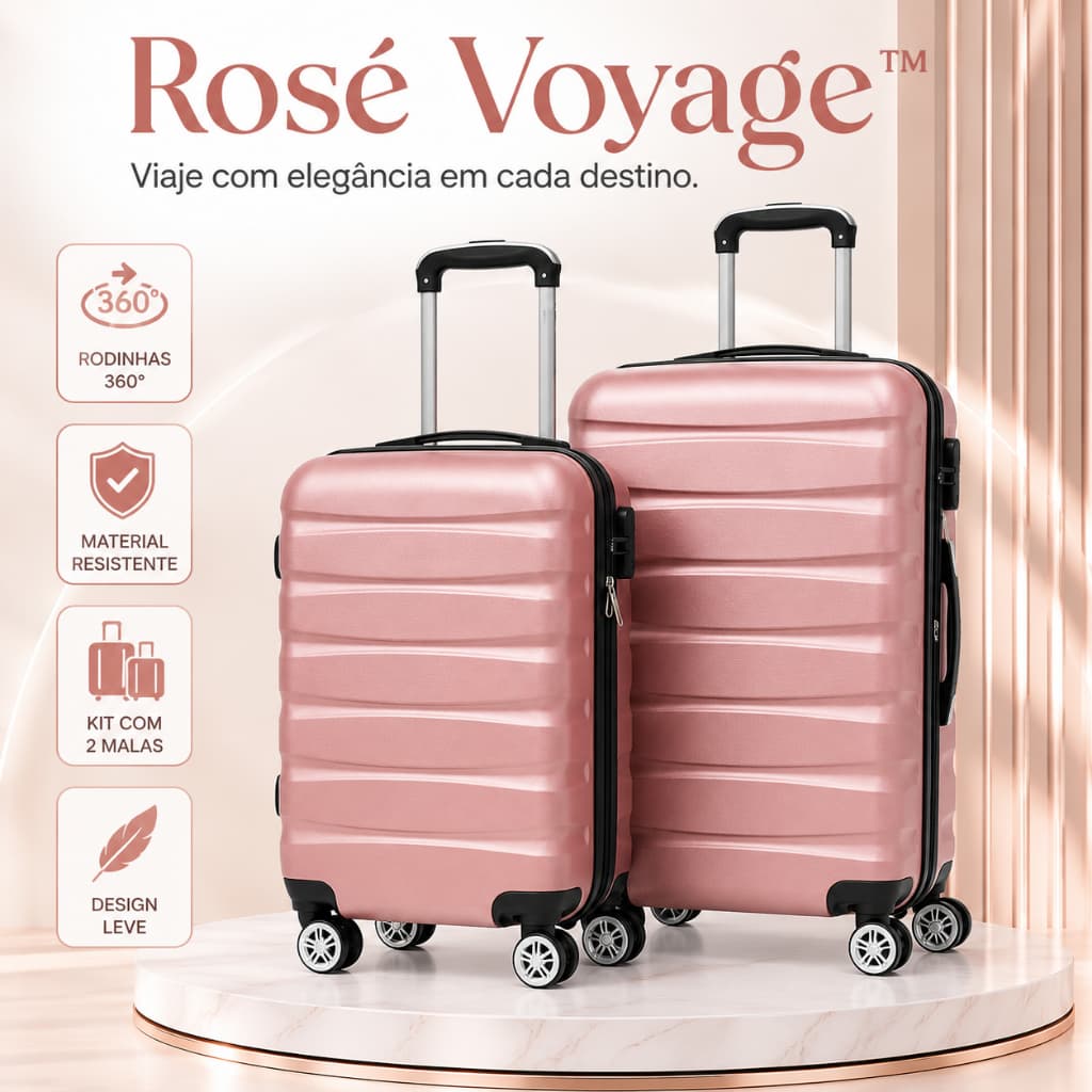 Kit 2 Malas de Viagem Rosa 18 e 20 Polegadas Rodinhas 360° Leve Resistente Mala de Bordo Rosé Voyage™