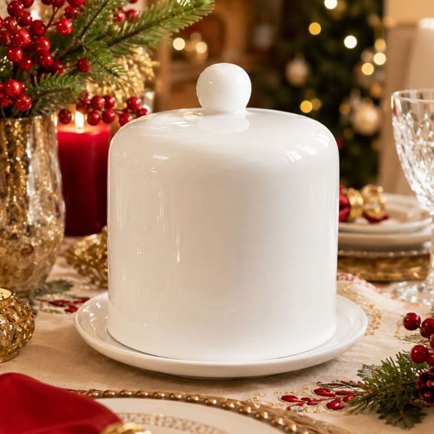 Porta Panetone Branco De Cerâmica Panetoneira Armazenar Bolo Natal