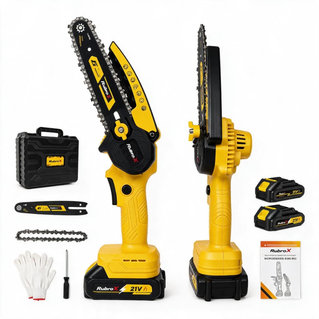 Rubrox Motosserra Elétrica Portátil SparkBR 6 Polegadas Recarregável Bivolt 21V 2 Baterias Maleta