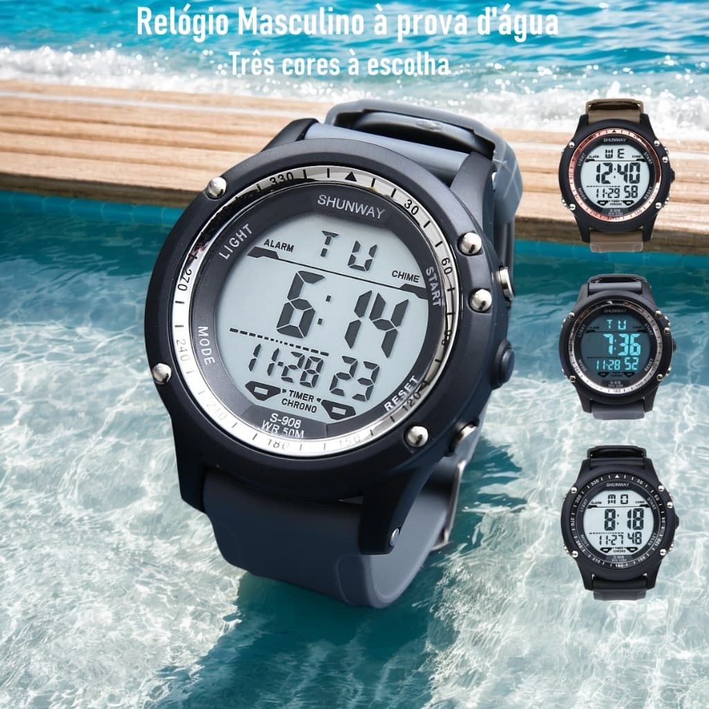 Relogio Esportes Impermeável Masculino Lazer Digital LED Digital Multifuncional Relógio Eletrônico