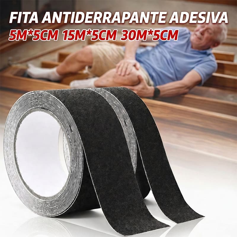 Kit Fita Antiderrapante Colante 5m 15m 30m Metros Preta Área Interna Piso Escada Rampas Degraus Lixa
