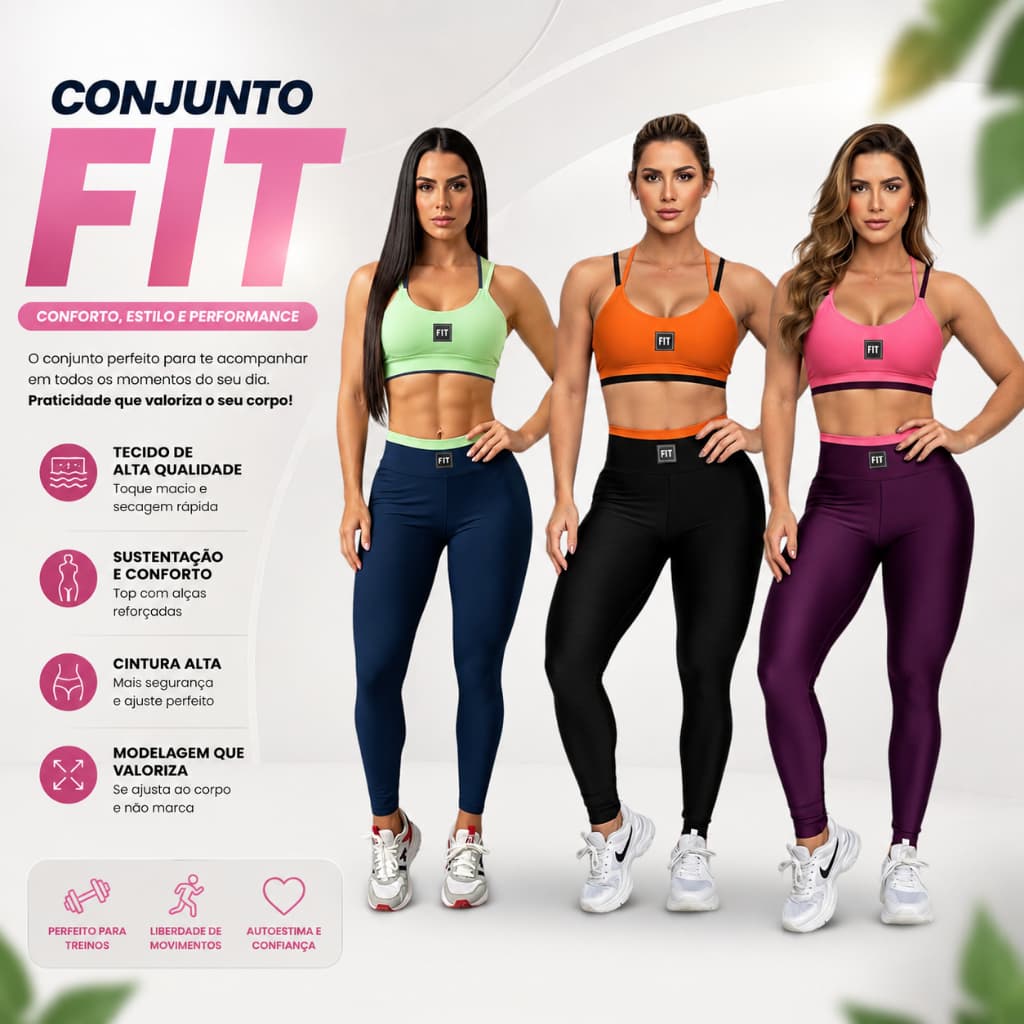 Conjunto Top e Calça Fitness Cintura Alta Academia Feminino - Moda Academia Feminina