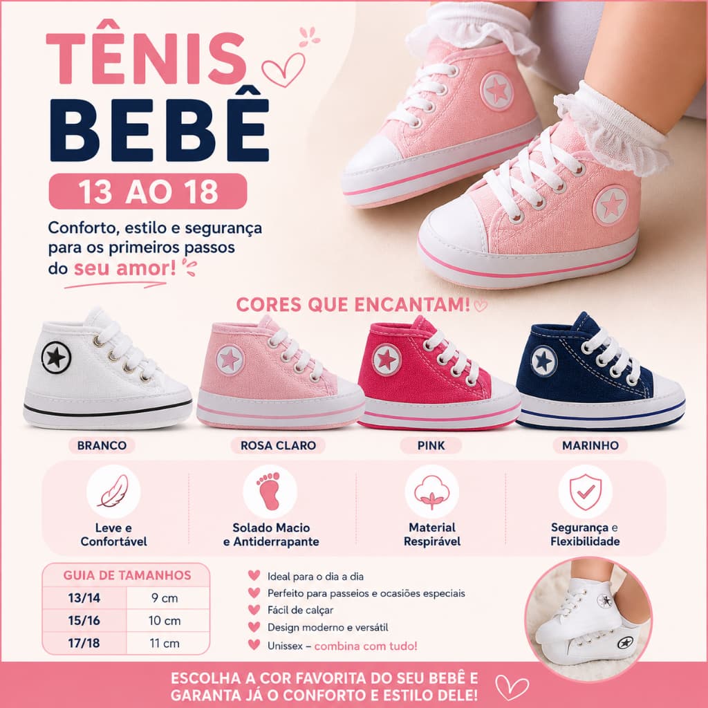 Tênis para bebê menina rosa tendencia cano alto