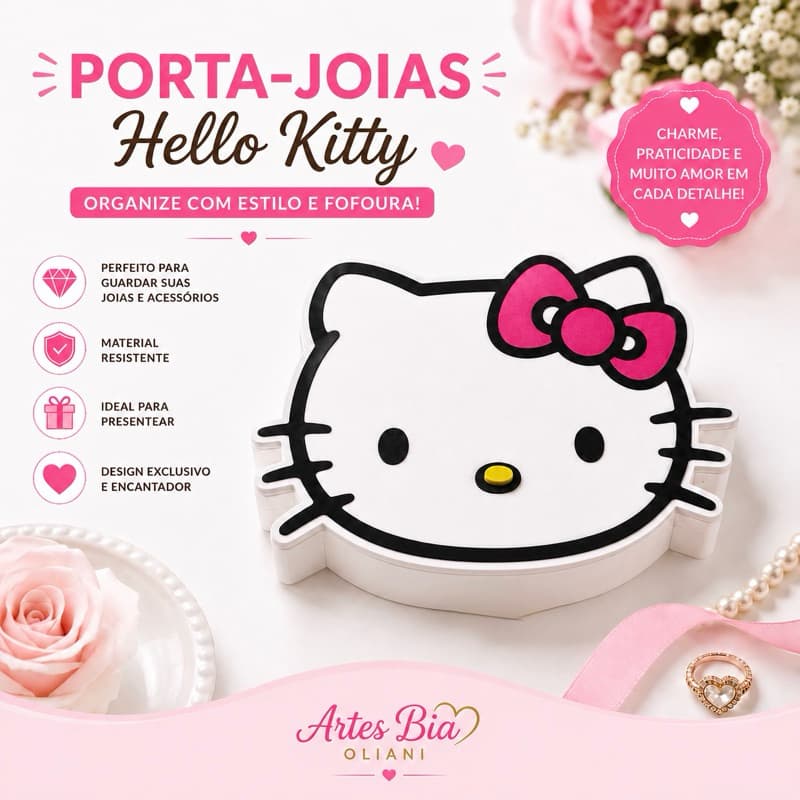 Porta-Joias Hello Kitty | Porta-Treco Organizador de Bijuterias e Acessórios com Tampa