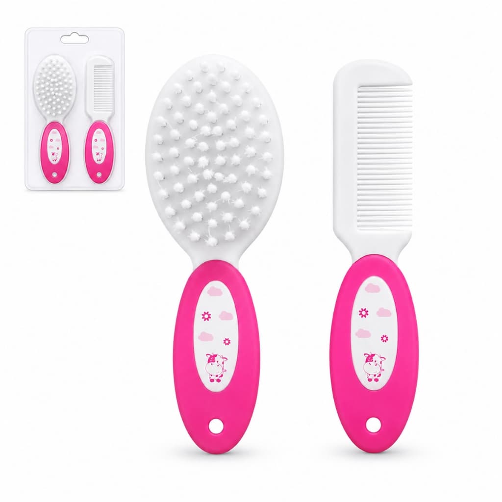 Kit Pente e Escova Nylon Charmosa Bebe Rosa Macio