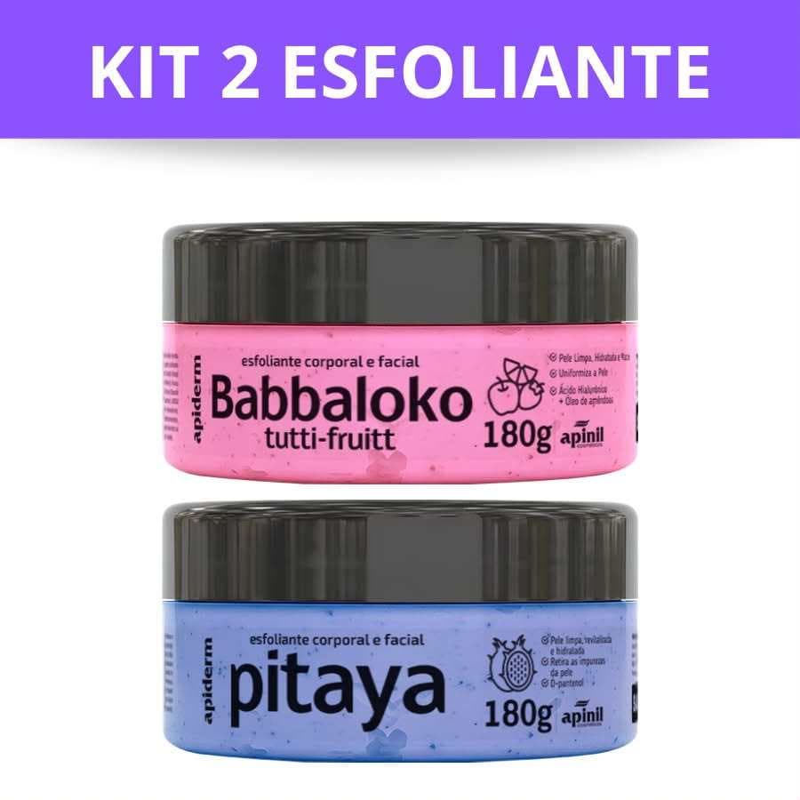 Kit 2 Esfoliantes Apiderm 180g Babbaloko Tutti-Fruitt + Pitaya Facial e Corporal Apinil
