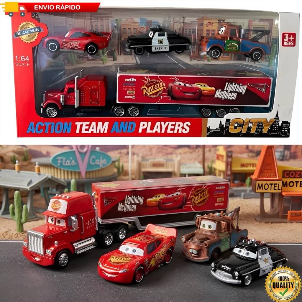 Kit Caminhão Mack Transportador Filme Carros + 3 ou 6 Carrinhos Miniatura
