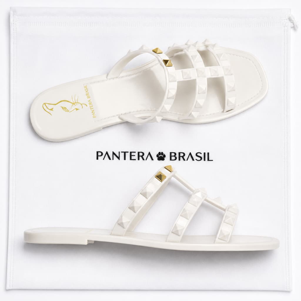 Rasteirinha Feminina Veneza com Detalhes Dourados Flexível Pantera Brasil
