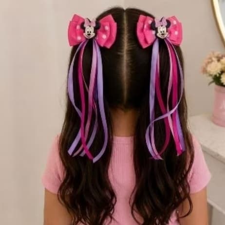Par de Laços Minnie Infantil Vermelho Rosa Menina Boutique Luxo Festa Aniversário Escola