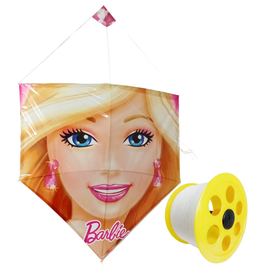 Kit 03 Pipa Celofane Barbie Com Compasso E Rabiola + Carretilha Com Linha