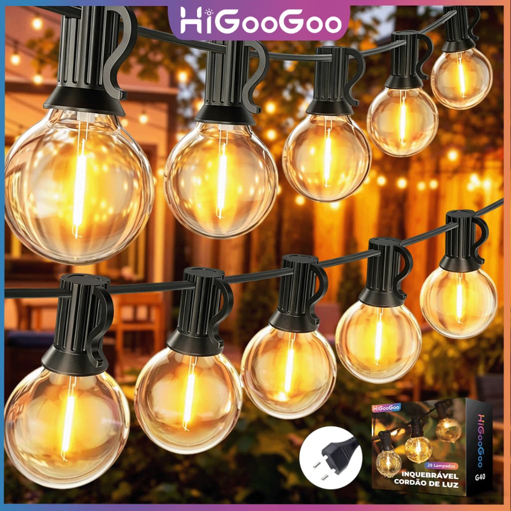 HiGooGoo G40 Conectável LED Luzes De Cordão Inquebrável 30M 55 LED Lamps Ideal para decoração de pátios e festas