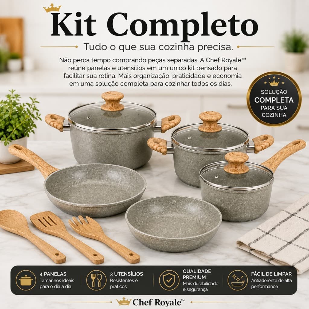 Kit de Panelas 4 panelas  Antiaderente Completo  Revestimento Antiaderente Chef Royale
