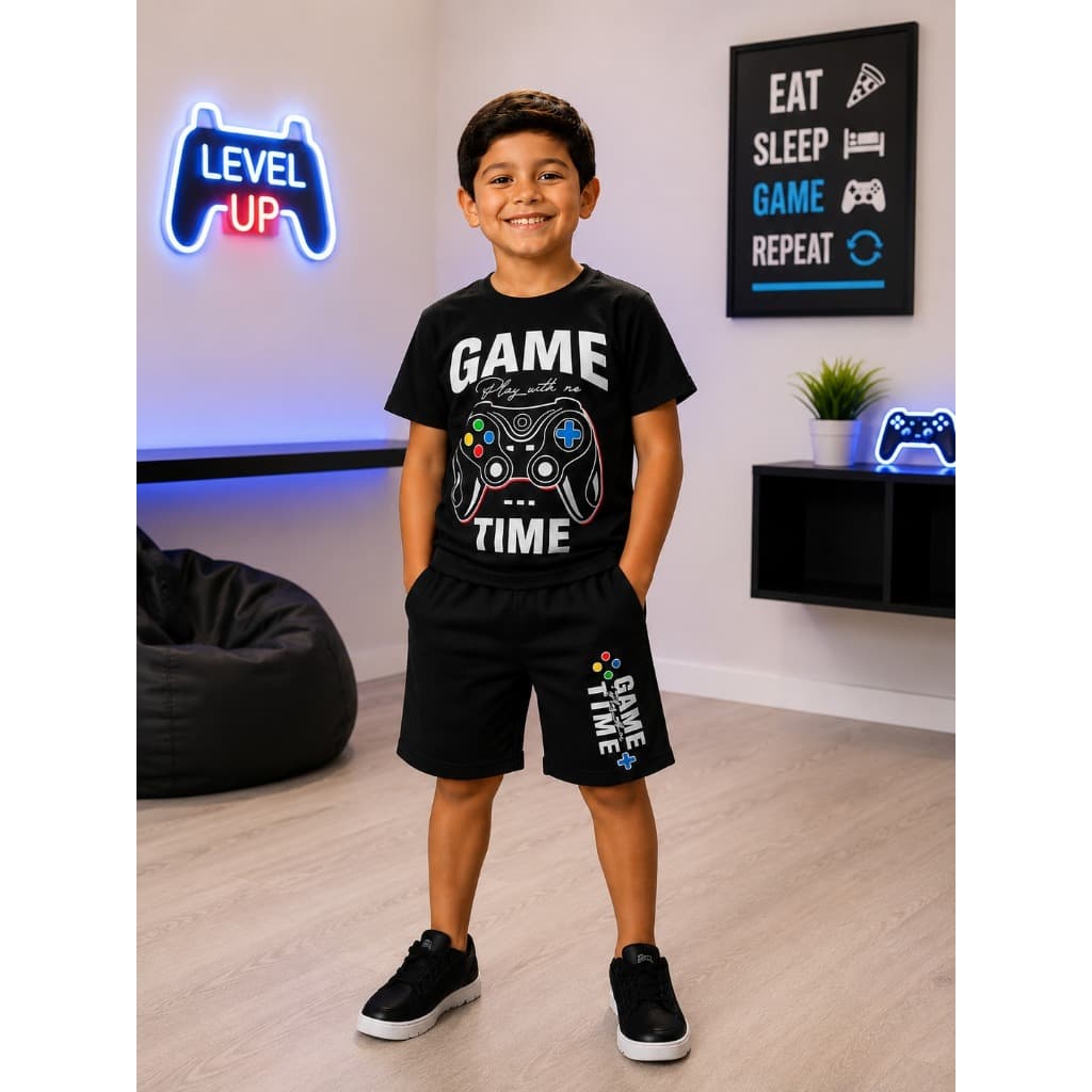 Conjunto Infantil Masculino bermuda + Camiseta - Fresco para o verão