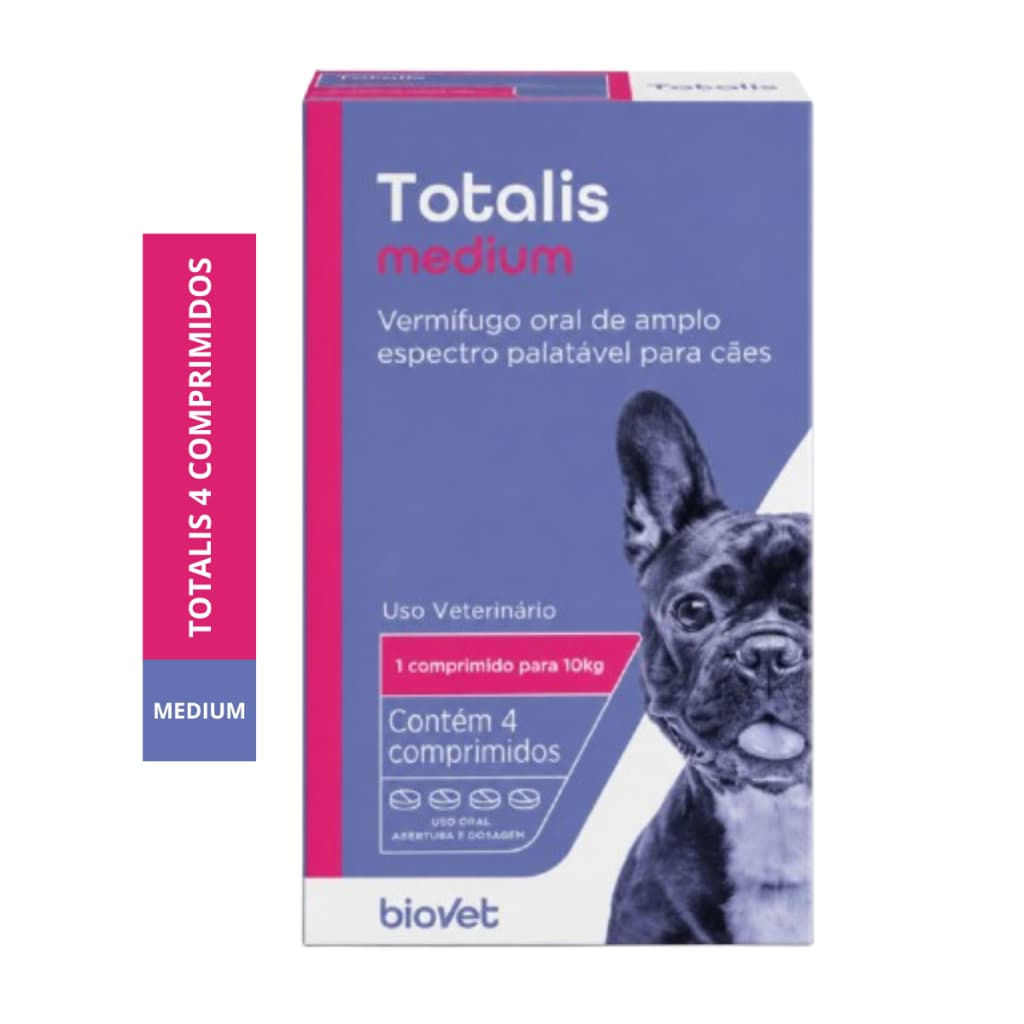 Biovet Vermifugo Medium Totalis Cães - 4 Comp.