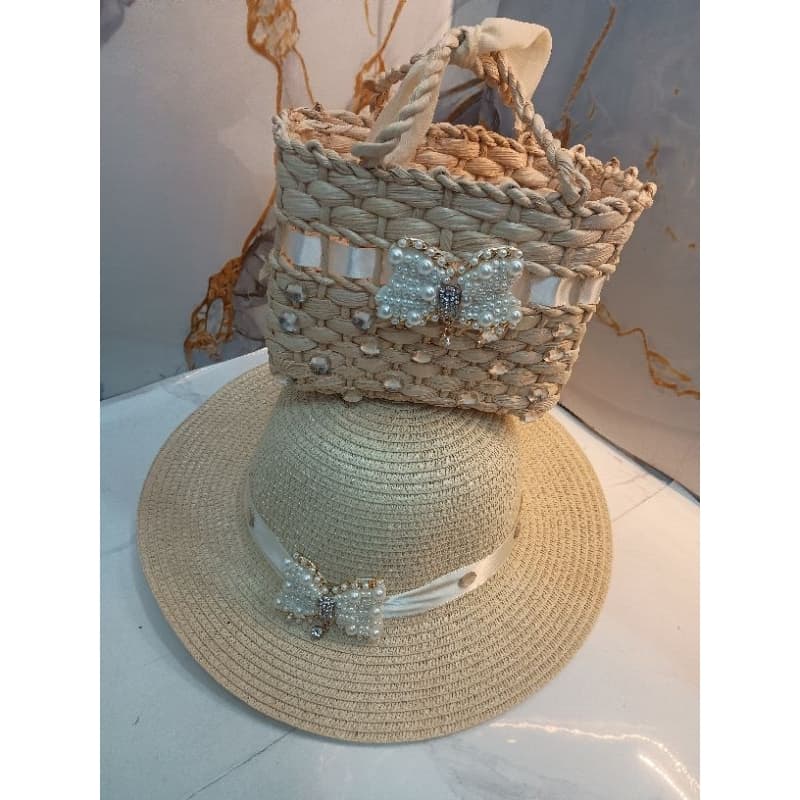 kit prata infantil e juvenil envio imediato chapéu e bolsa de praia