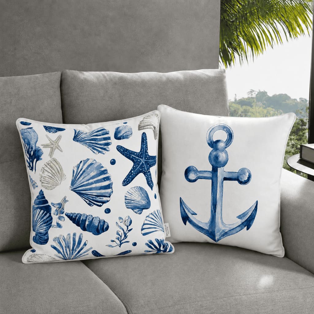 Kit 2 Capas de Almofada Estampada Decorativas Fundo do Mar Com Zíper Casa Conforto