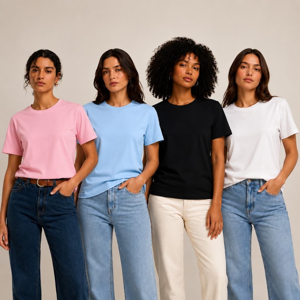 Kit 4 Camisetas Cotton Feminina 100% Algodão Básica Lisa Manga Curta