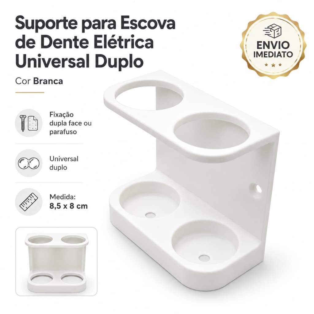 Suporte De Parede Para 2 Escovas De Dente Eletricas Banheiro Adesivo Ou Parafuso Envio Imediato