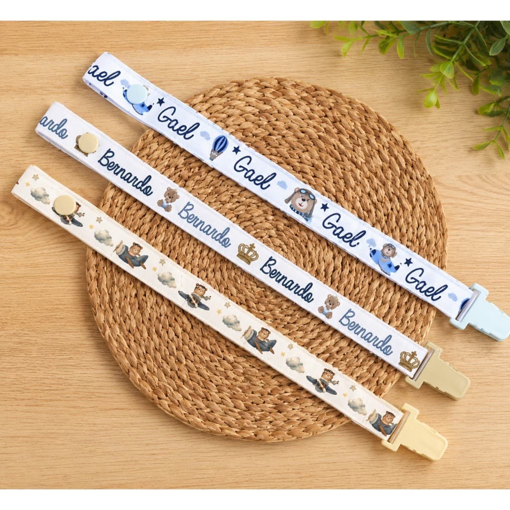 Kit de prendedor de pipo exclusivo: 3 Prendedores de Chupeta Personalizados com o Nome do Seu Bebe!