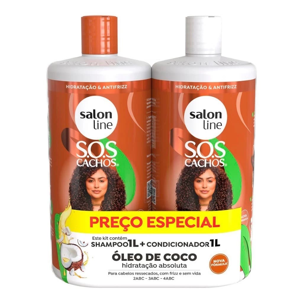 Kit Shampoo e Condicionador SOS Cachos Coco 1L - Hidratação Profunda e Fios Fortalecidos