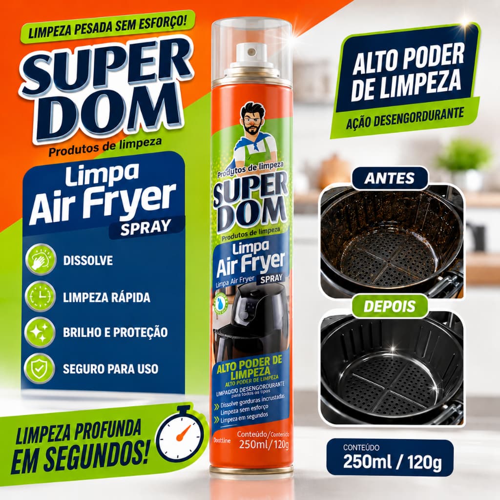 Spray Limpa Air Fryer Fritadeira Elétrica Desengordurante Multiuso Dissolve Gordura Limpeza Fácil 250ml