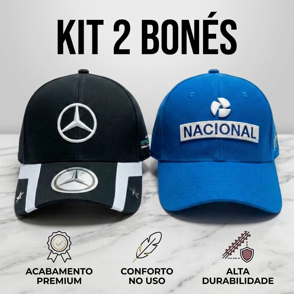Kit 2 Boné Mercedes Nacional Sena Aba Curva Masculino Bordado Esportivo Premium Corrida Dia a Dia
