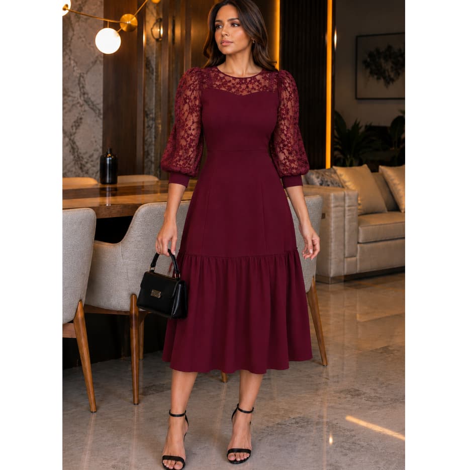 Vestido Feminino Social Luxo Renda Crepe de Malha Moda Evangelica Casual Modesta Congresso 38 ao 52