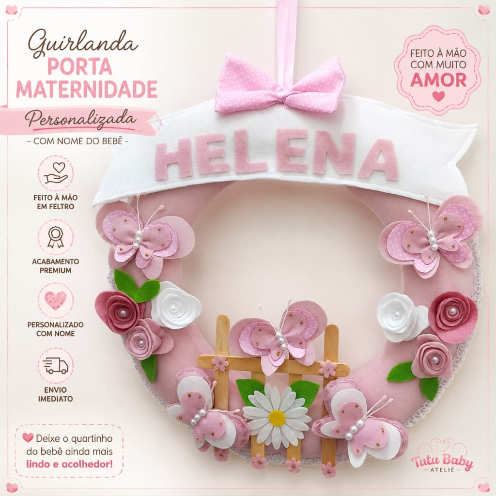 Guirlanda Porta Maternidade Personalizada em Feltro | Nome do Bebê | Quarto Infantil