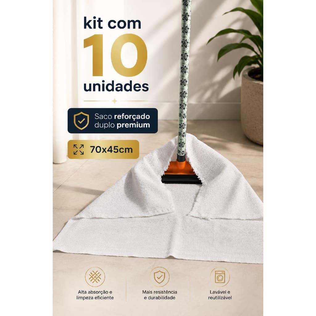 Kit 10 Panos de Chão Reforçados Saco Duplo Alvejado Panos Limpeza em geral