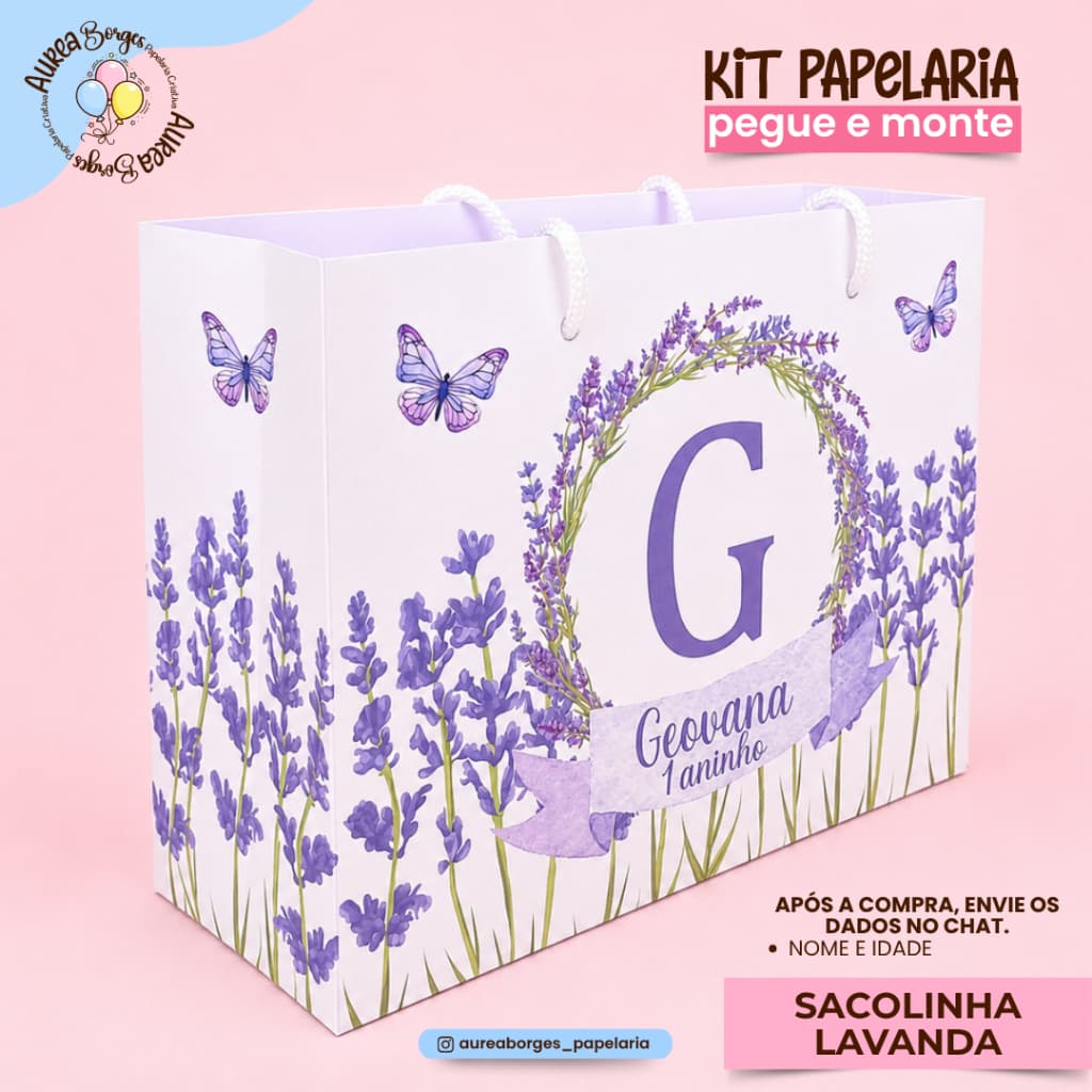 Sacolinha Personalizada Lavanda Papel Offset 180g 15x19,5x7cm Festa Infantil