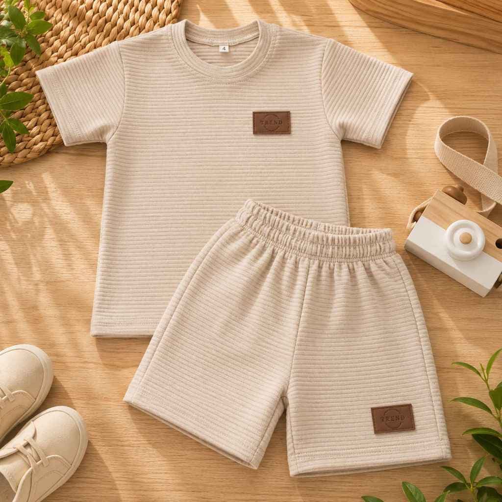 Conjunto Infantil Masculino Casual Camisa e Short Canelado