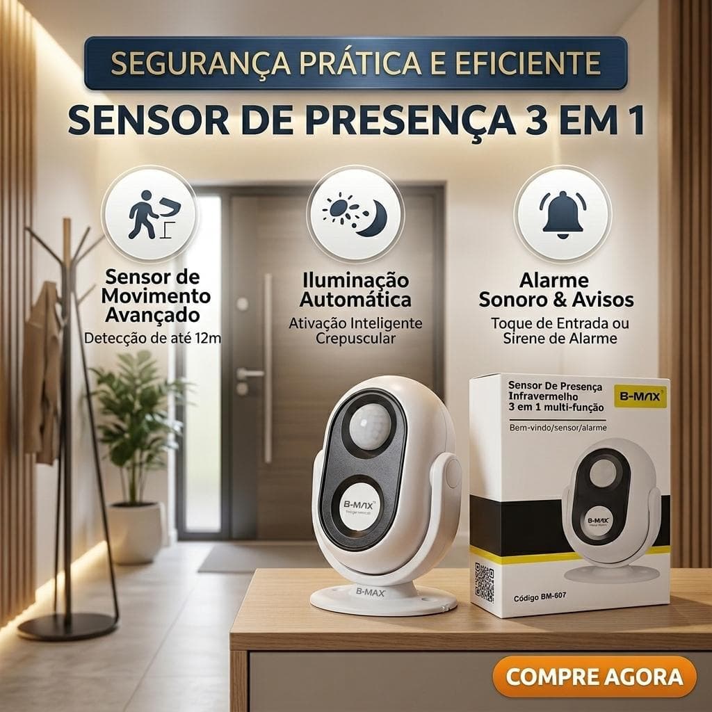 Sensor De Presença Campainha Anunciador De Presença Entrada De Loja Alarme Visitante BM-607