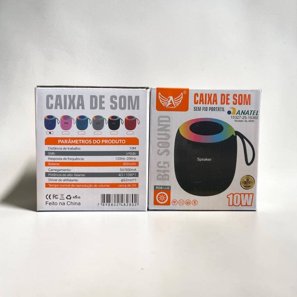 Caixa de Som Sem Fio Portatil TWS Bluetooth RGB 10W AL-8280 - Altomex