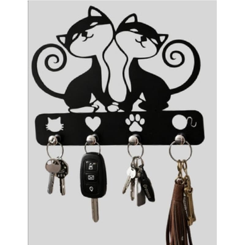Porta Chaves Parede Gatos Quadro Organizador Decorativo