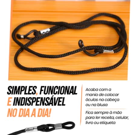Cordão para Óculos Salva Óculos Cordinha Ajustável Nylon Preto para Grau Sol Leitura Esportes Trabalho