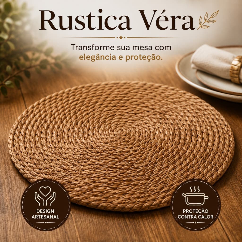Jogo Americano Redondo 38cm Descanso de Mesa Rústico Antiderrapante Proteção para Mesa Decorativo