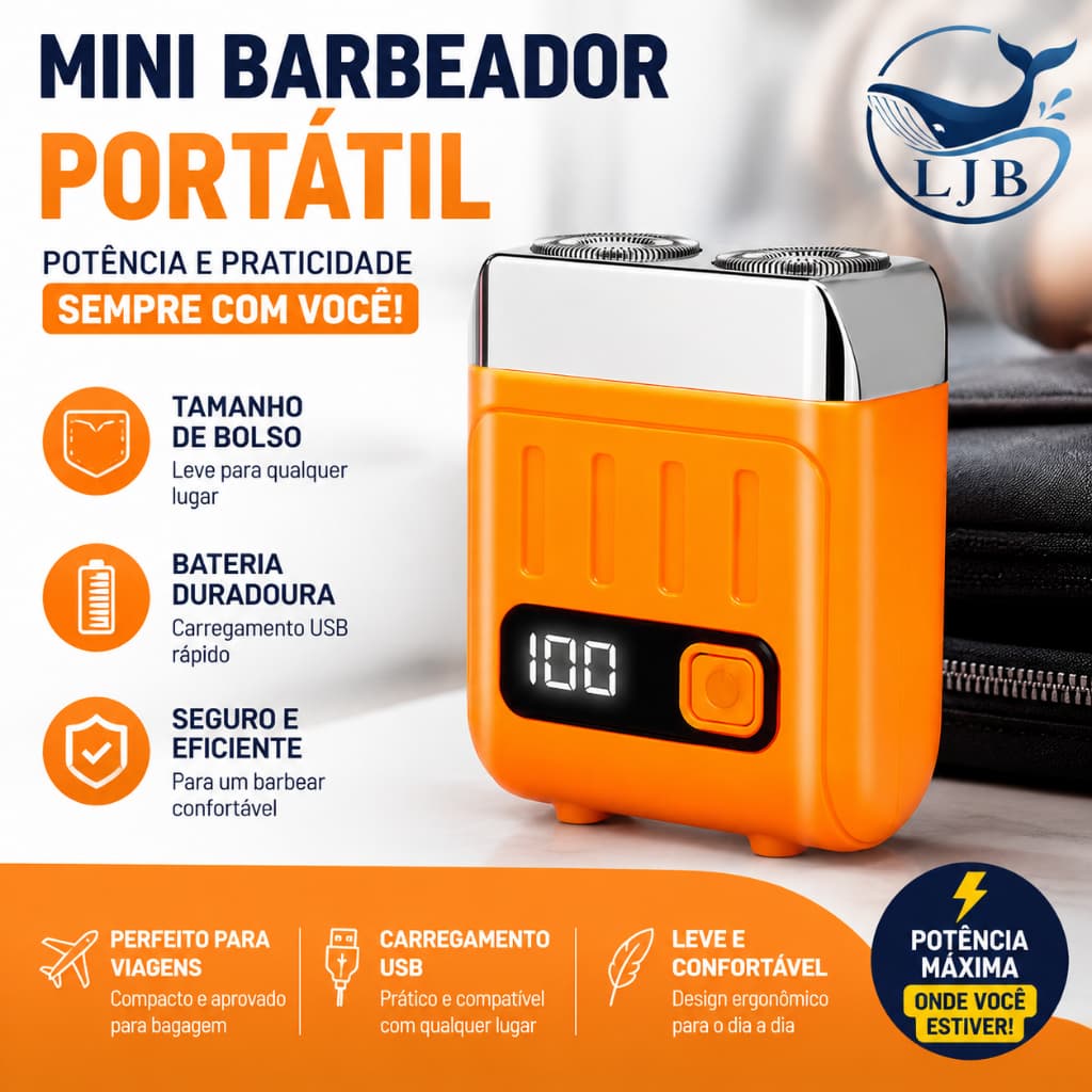 Mini Barbeador Elétrico USB-C IPX7 Cabeça Dupla Flutuante Portátil