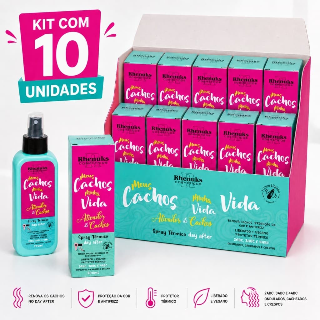 Kit 10 Ativador De Cachos Spray Rhenuks Meus Cachos 200ml Day After Atacado