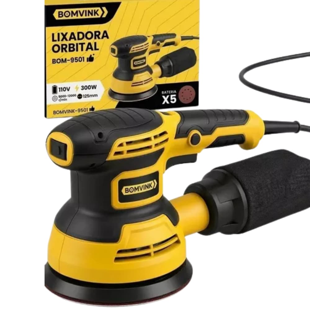 Lixadeira Roto Orbital 220V 300W com 16 Lixas Disco 125mm Coletor de Pó Lixadeira Elétrica