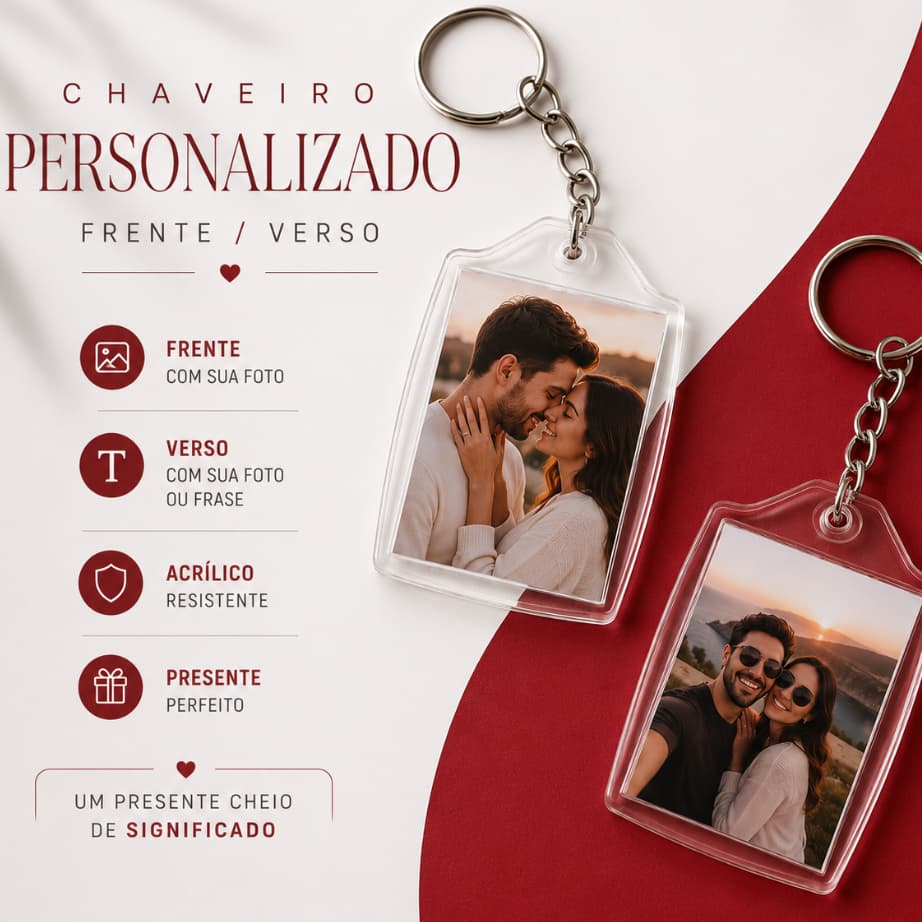 Chaveiro com Foto Personalizado | Presente Único | Frente e Verso | Envio em 24h
