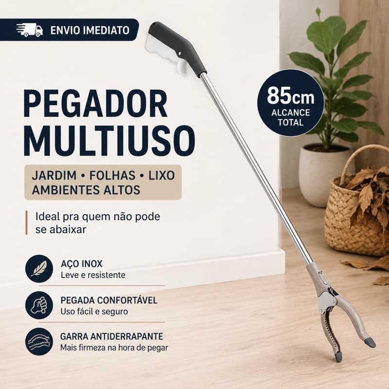 Pegador Multiuso 85cm Pega Tudo Mão Mecânica Longo Alcance Garra Jardim Lixo Coisas no Alto