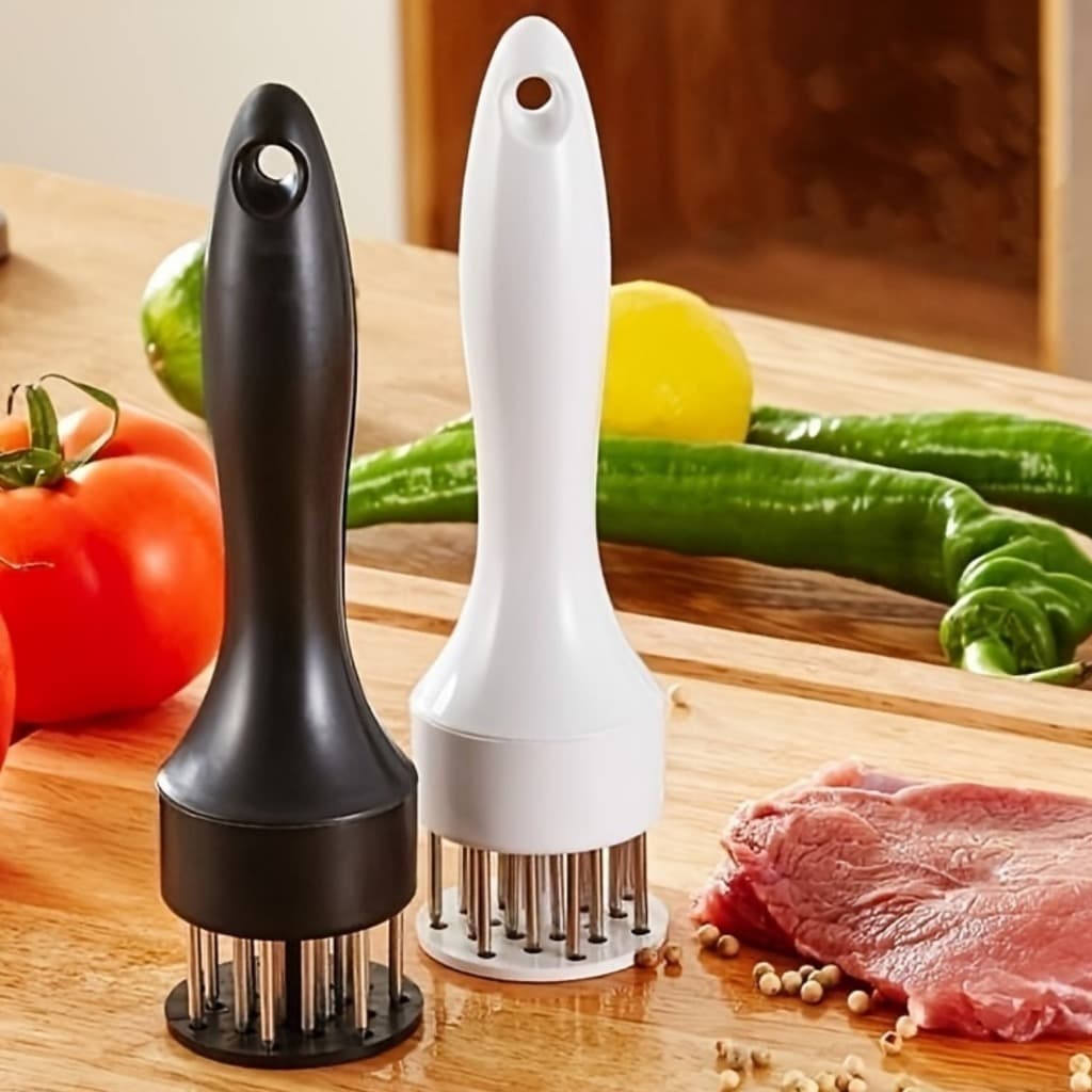 Amaciador Batedor De Carne Bife Com Furador Manual Aço Inox