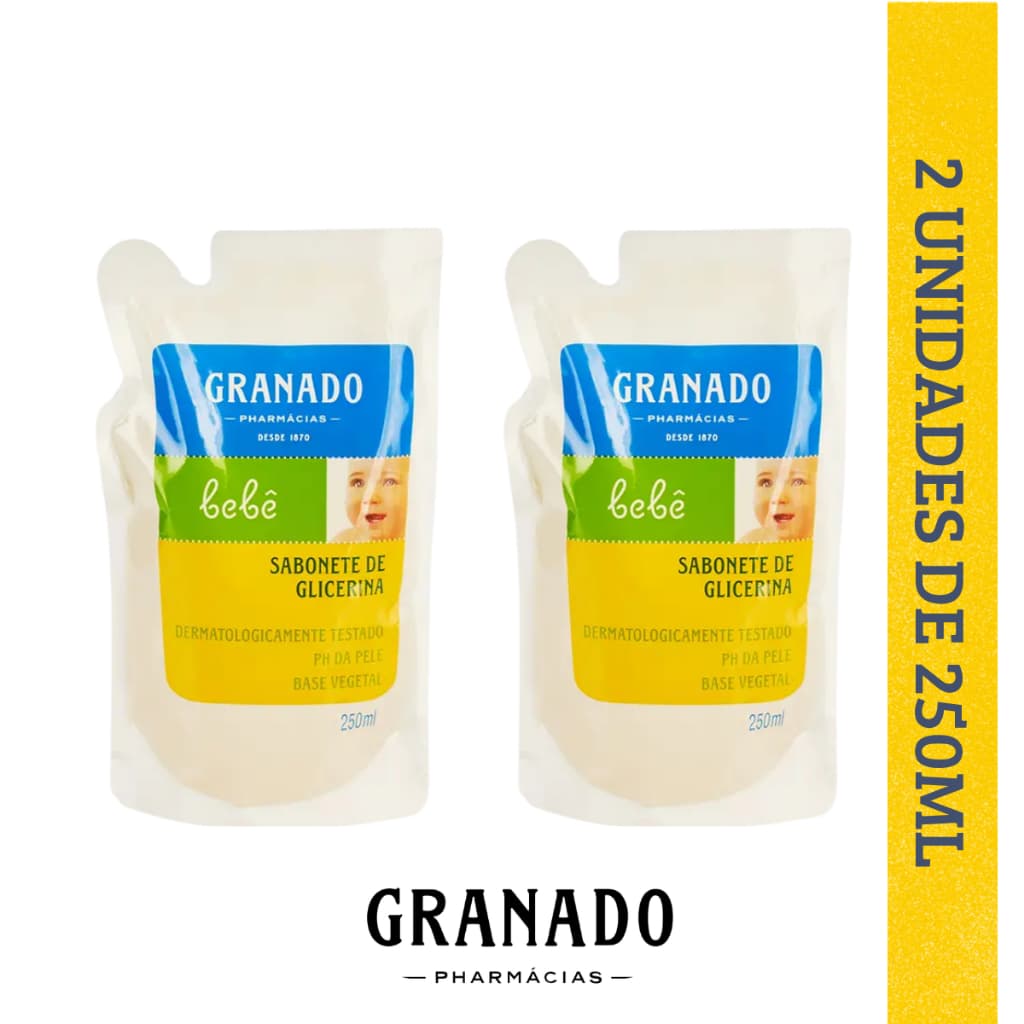 Kit 2 Refil Sabonete Líquido Granado Bebê Glicerina Tradicional 250ml