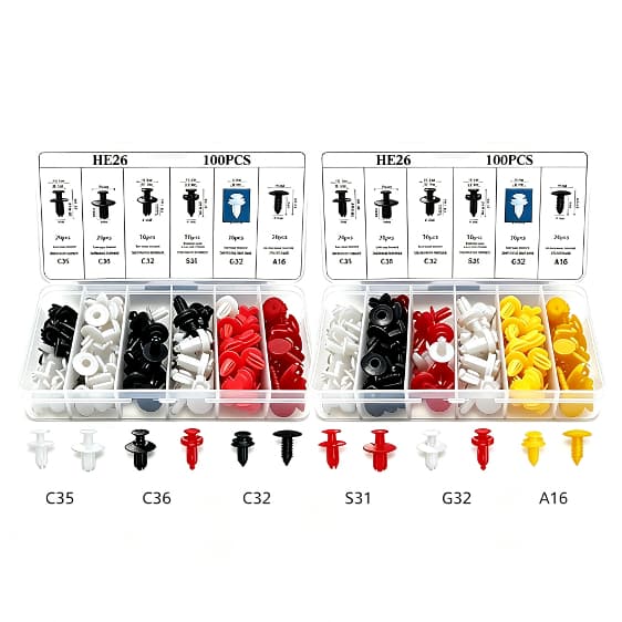 Kit 200 Pcs clipe de fixação automotivo universal Pregos de plástico Parafusos de expansão Quatro cores