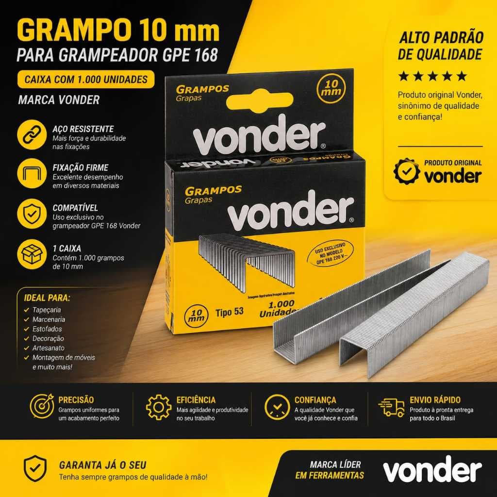 Grampo Para Grampeador Tapeceiro 10 mm Profissional Caixa 1000 Unidades - Vonder