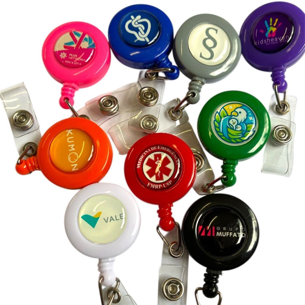 20 Porta Crachá Retrátil Roller Clip Personalizados