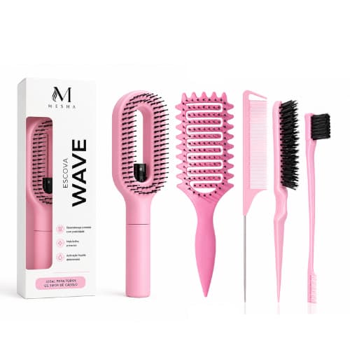 Combo Escova Spray com Borrifador Integrado, Escova Baby Hair e Escova Fitagem Perfeita Flex Cachos Definidos Penteado