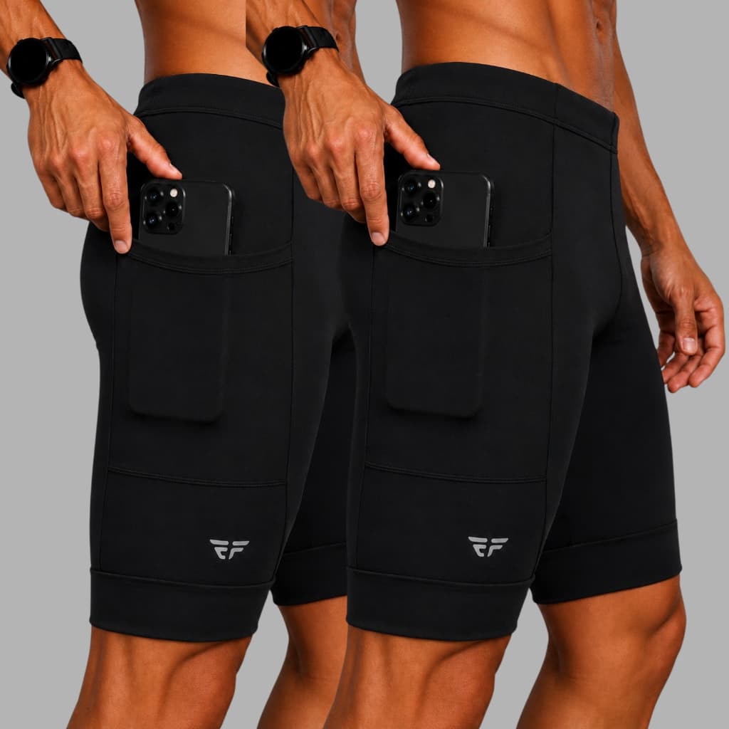 Kit 2 Bermudas De Compressão Masculina Com Bolso Corrida Sem Costura Anti Assadura