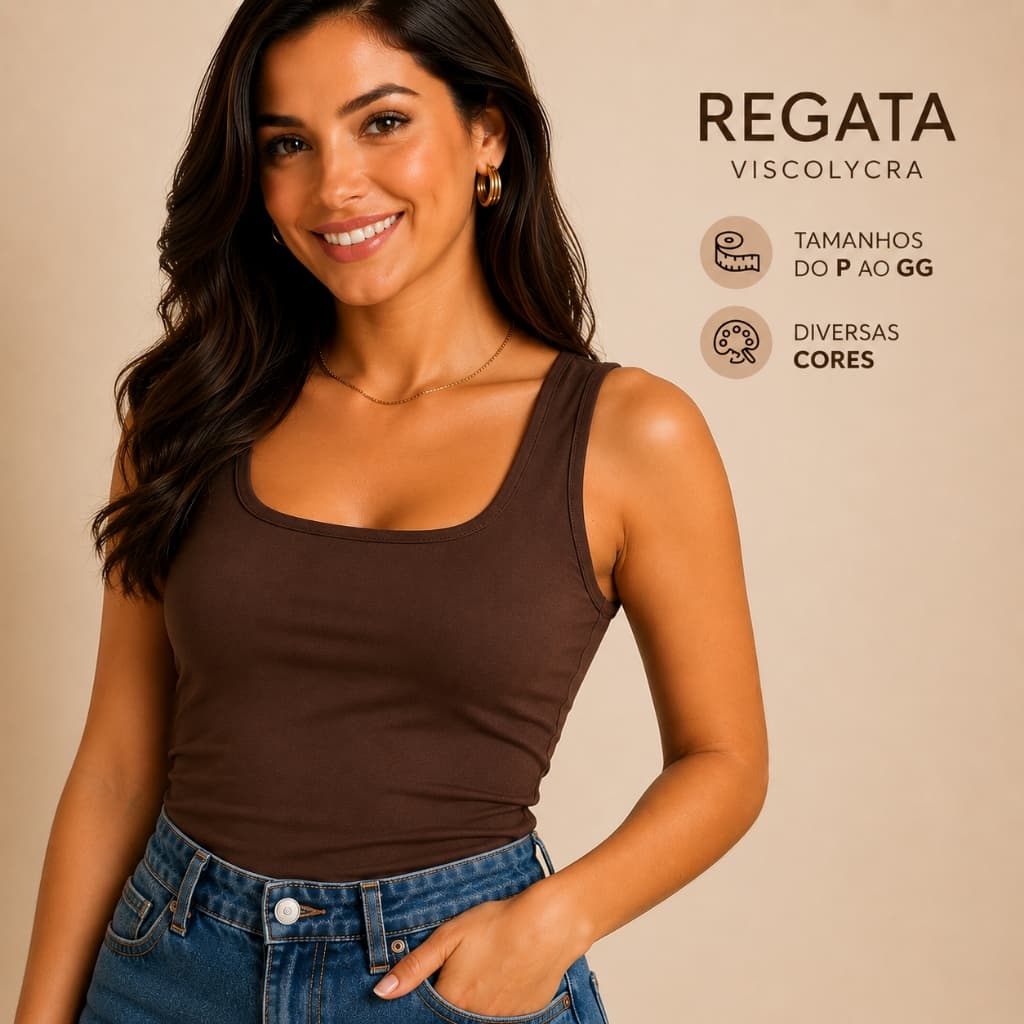 Regata Feminina Gola Quadrada Básica Casual Confortável Dia a Dia Moda Feminina